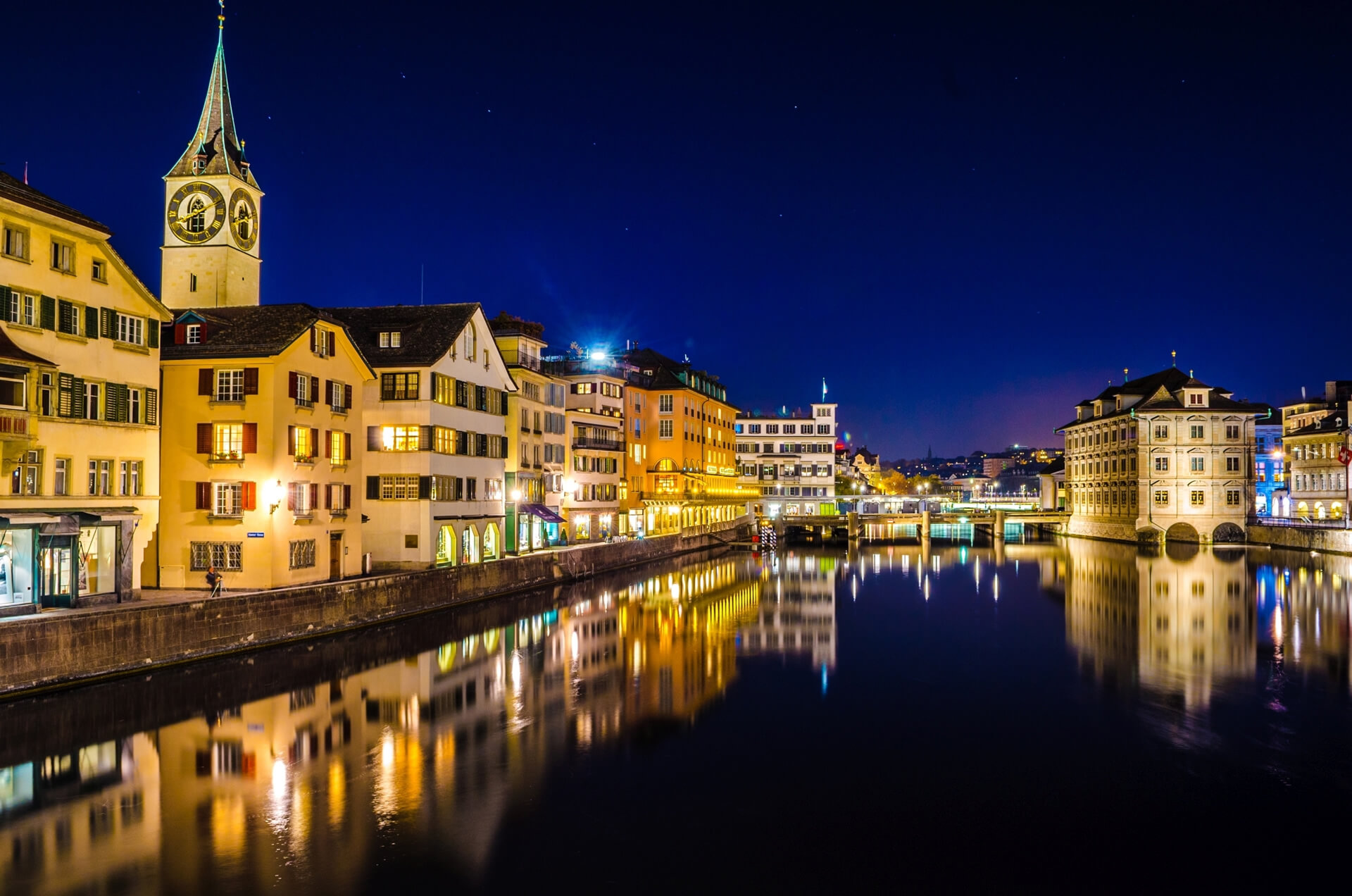 Night view of zurich from the munsterbrucke